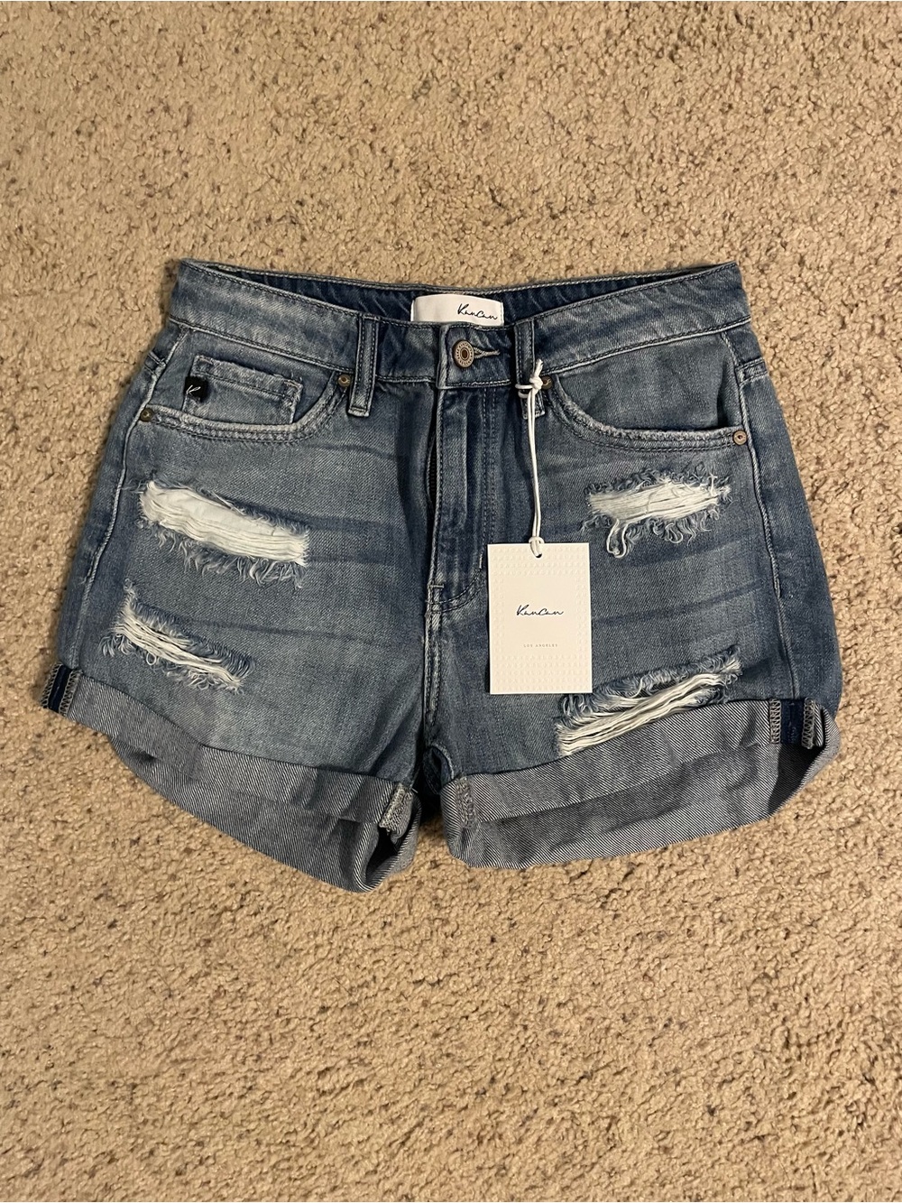 KanCan Women's Light Blue Distressed Cuffed Jean Shorts